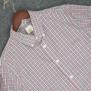 Gap Lived-In Mens Medium Red White Blue Plaid Long Sleeve Button Down Shirt‎